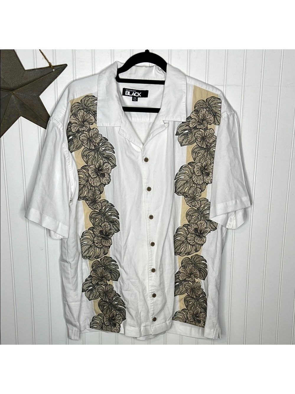 Westport Black Label Havana White and Tan Floral Embroidered Shirt Size 2XB